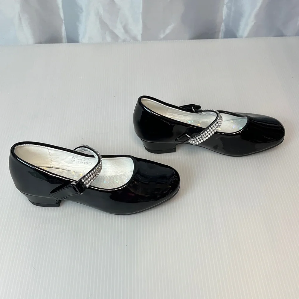 Black Kids Shoes with Rhinestone Strap v2282
